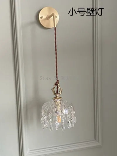 lustre en laiton nordique rétro suspendu en cristal et verre