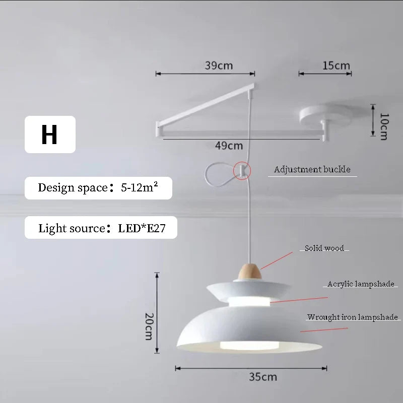 Lustres à bascule de Table à manger modernes LED peuvent être déplacés lampes à long poteau nordique Simple télescopique pliant lustre à bras Long