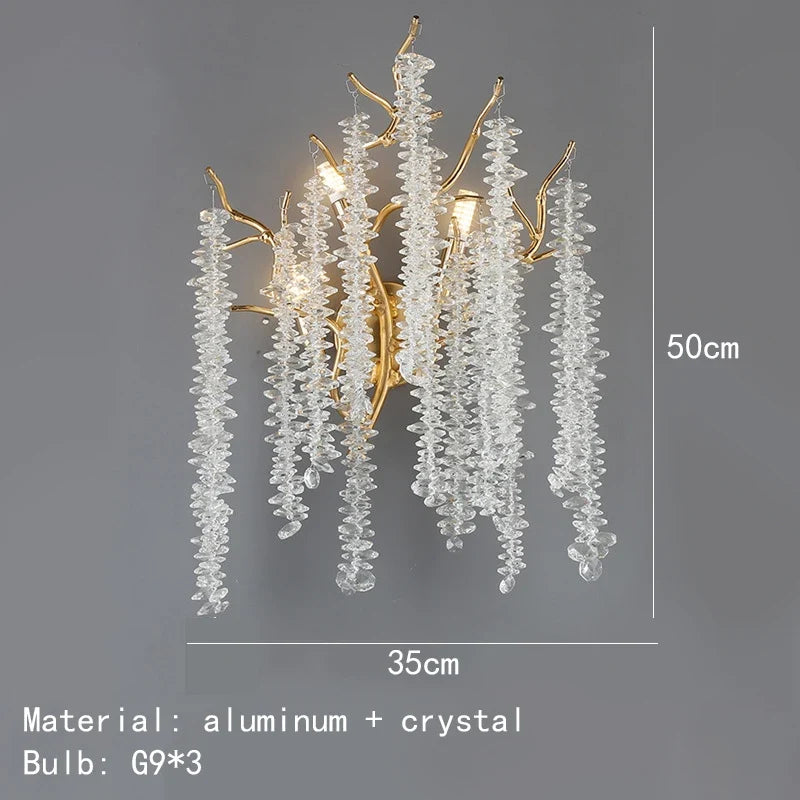 applique murale led moderne en cristal et aluminium doré art déco