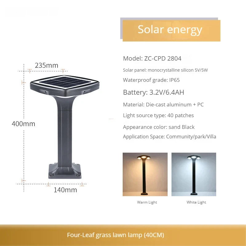 lampadaire solaire led étanche pour jardin en silicium monocristallin