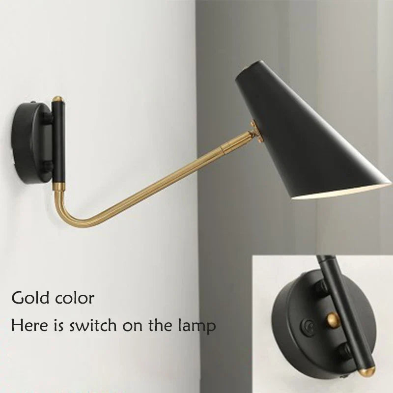 Applique murale réglable interrupteur vintage led flexible noir/or