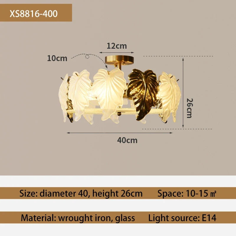 plafonnier led design vintage français en forme de feuilles de verre