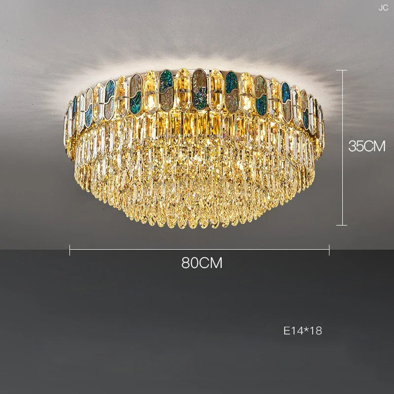 plafonnier led art déco en cristal doré et acier inoxydable