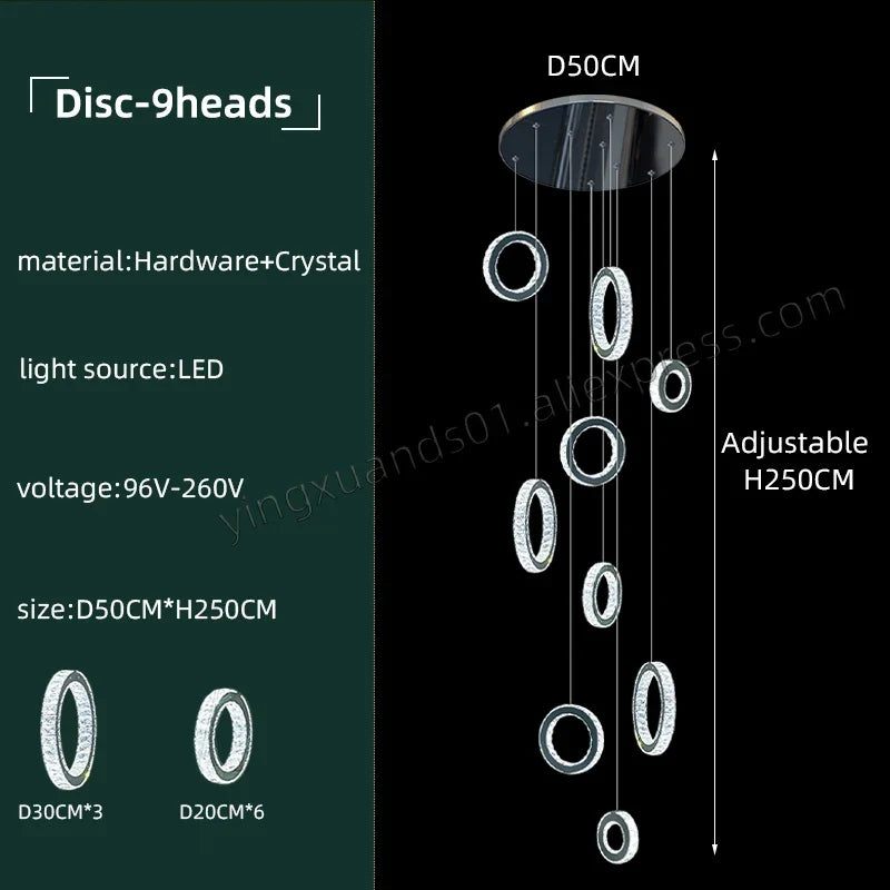 Modern LED Crystal Chandelier Nordic Ring Hanging Lights for Living Room, Hanging Lamps Fixtures Staircase Lighting Pendant Lamp