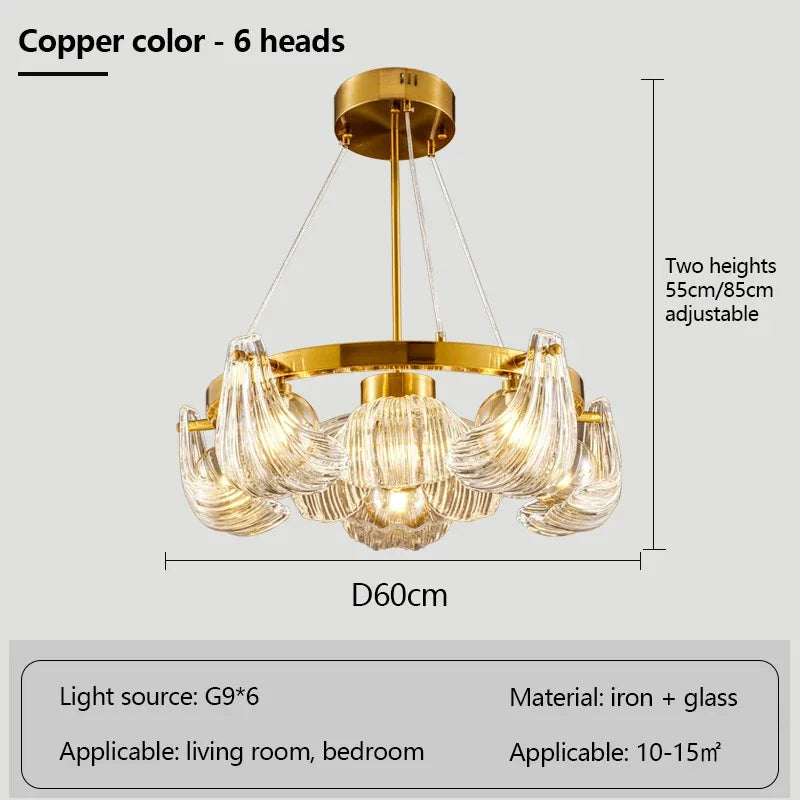 lustre de luxe en verre de coquille avec lampes led créatives