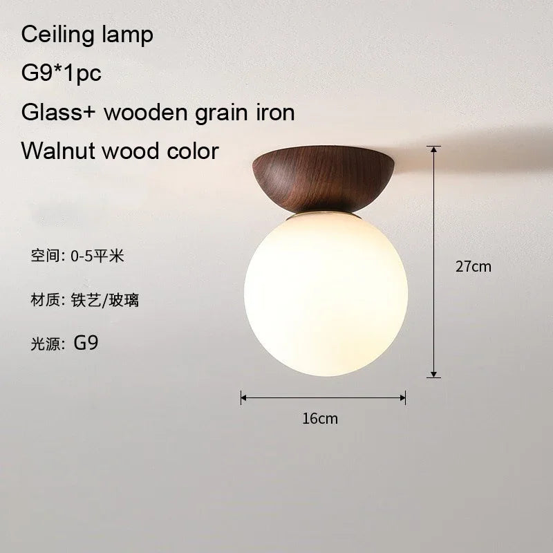 suspension ronde en verre et bois de noyer japonais
