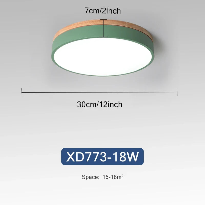 Rond 7 couleurs nordique LED plafonniers pour salon chambre plafonniers en bois 3 lumières couleur réglable couloir balcon