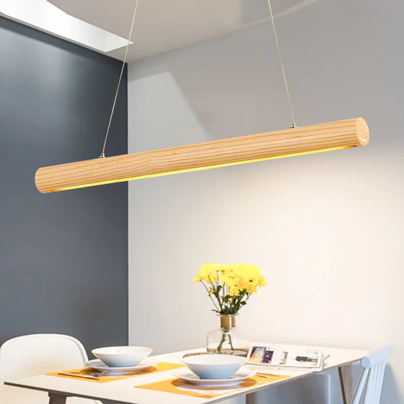 lampe de suspension ronde en bois massif nordique avec led