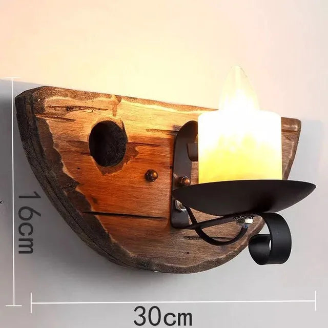 Applique murale LED industrielle rétro en bois
