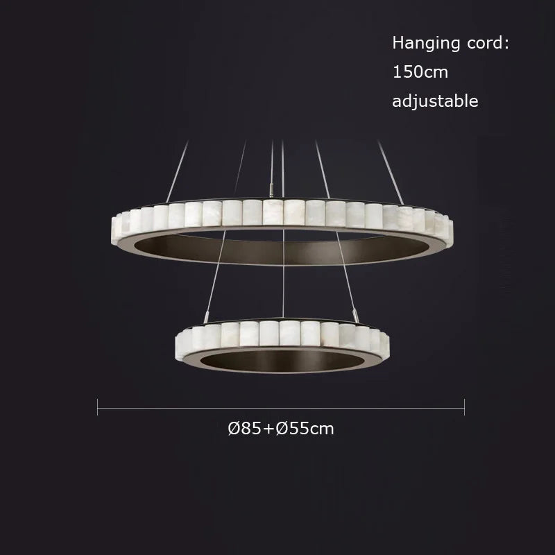 Lustre design anneaux LED postmoderne marbre or noir rond design pour salle à manger