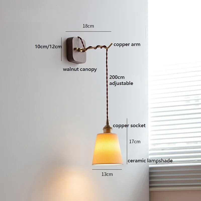 applique murale led noyer cuivre moderne baguette plug-in