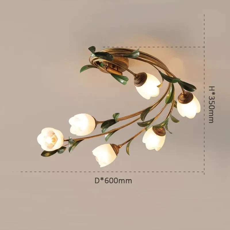 Plafonnier fleurs verre pastoral nordique led viridiplantae