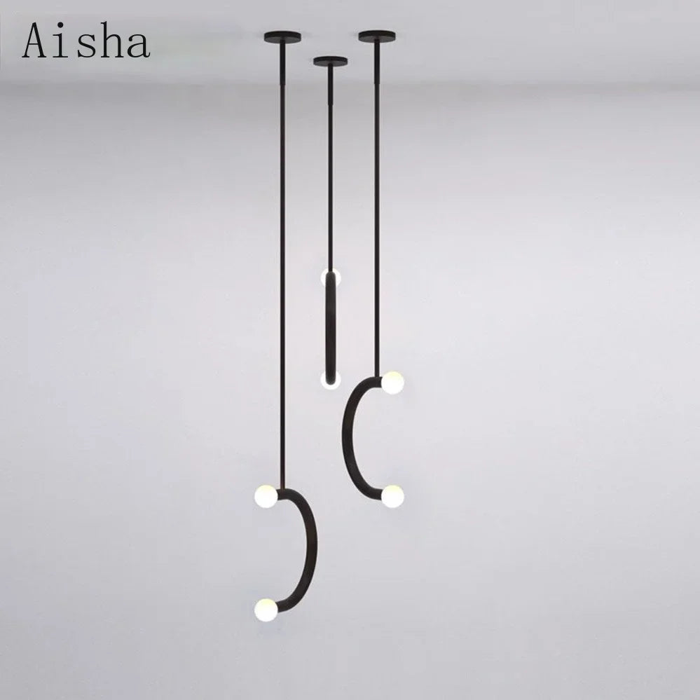 Nordic Creative U-shaped Line Art Led Chandelier Suitable for Corridor Bedroom, Bar and Loft Decoration Industrial Hanging Lamps