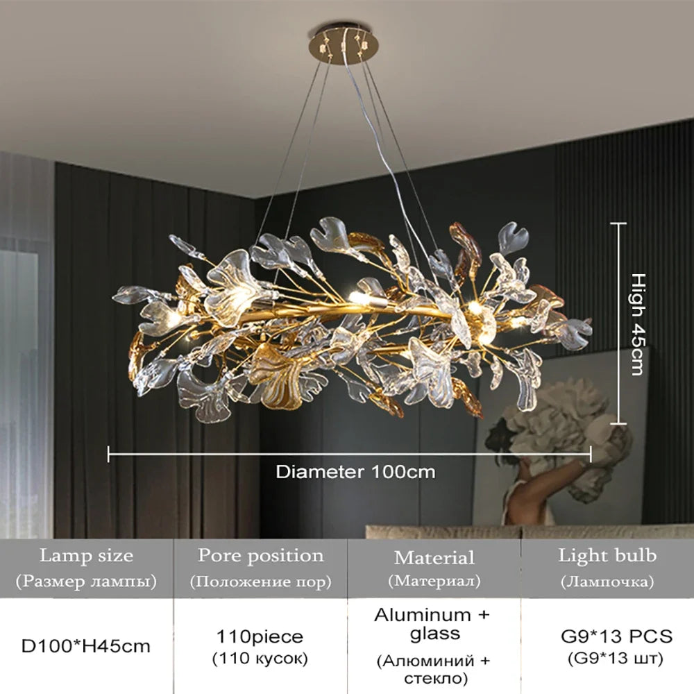 Lustres de conception nordique feuilles de verre émaillées suspension pour hôtel salon salle à manger chambre Art hall décoration lustre