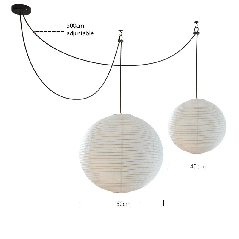 lustre nordique wabi sabi en papier de riz led rond