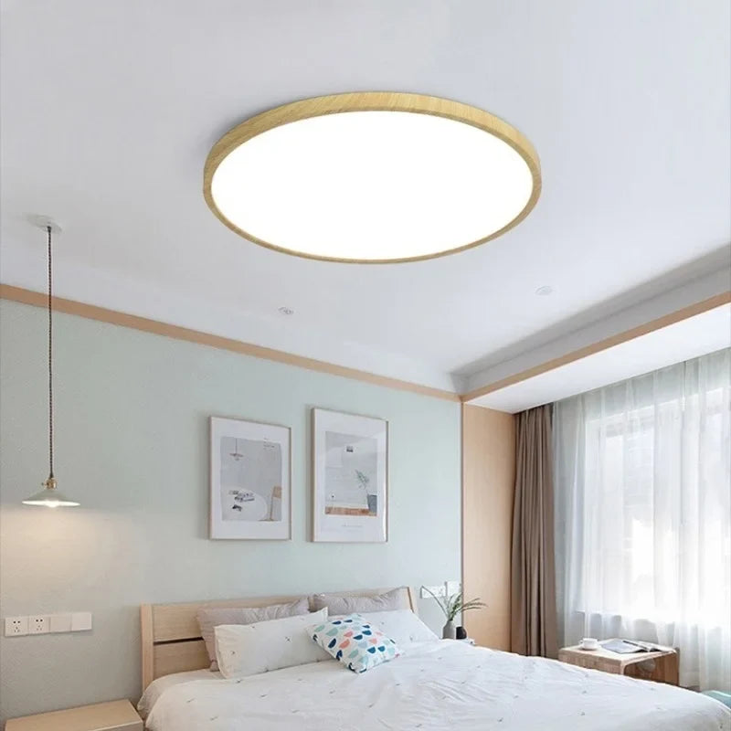 plafonnier led ultra-mince circulaire grain de bois 3 tons lumière