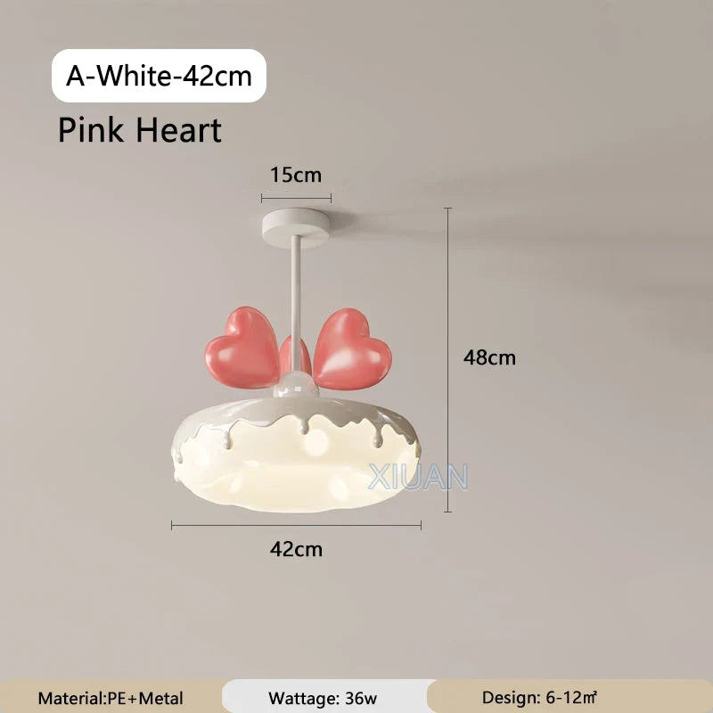 Creative Children Bedroom Chandelier Lamp with Pink Heart Bow Tie Crown Pendant Light for Princess Room Girl Nursery Baby Decor