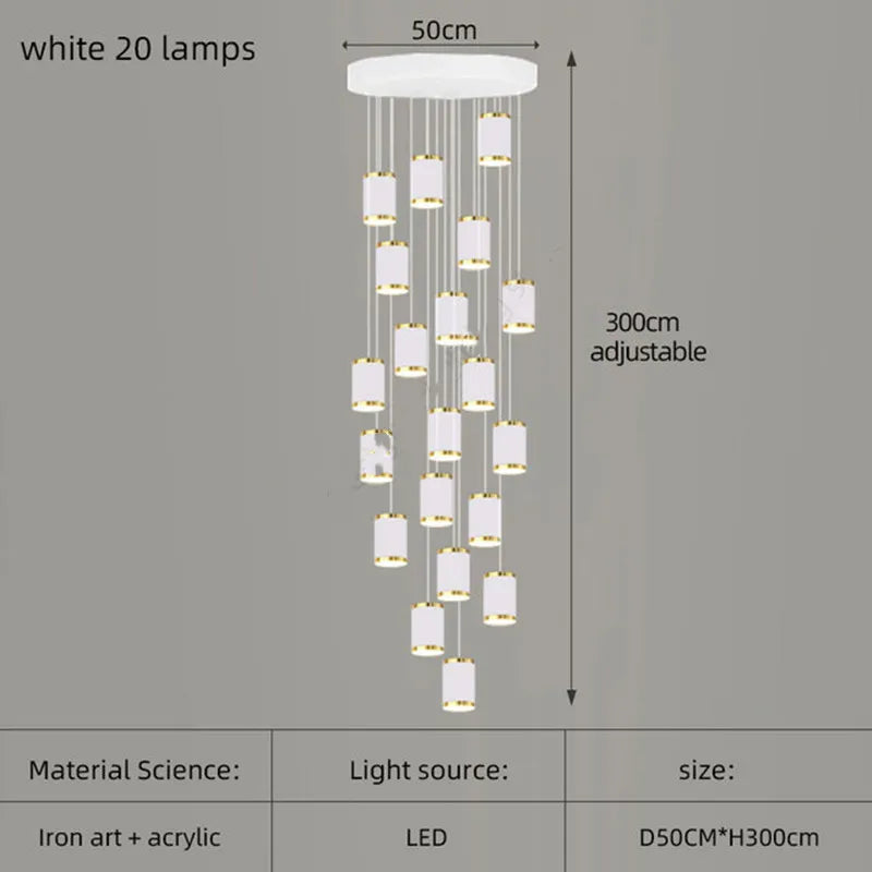 lustre long rotatif en acrylique pour éclairage intérieur décoratif