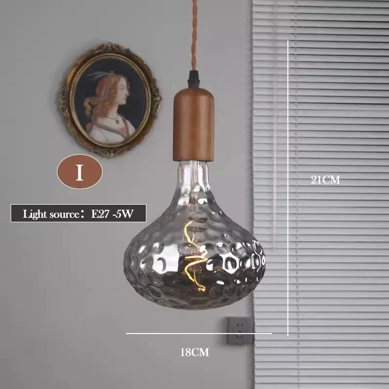 lustre en verre d'art rétro en bois massif créatif pour décoration intérieure
