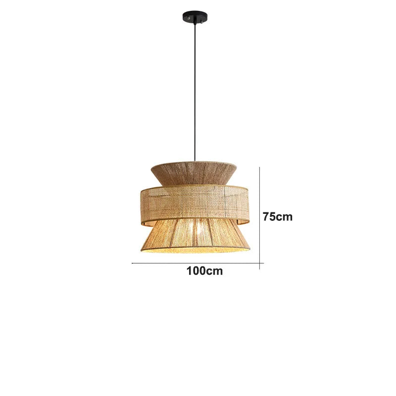 Suspension Sabi Wabi style chinois en rotin cannage
