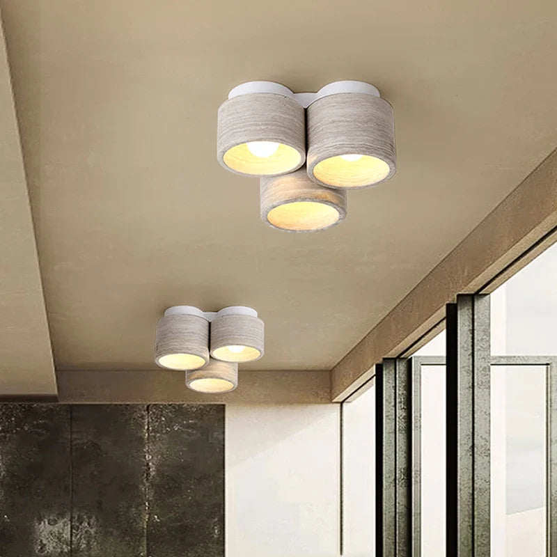 plafonnier led moderne 3 têtes en pierre de grain de bois wabi sabi