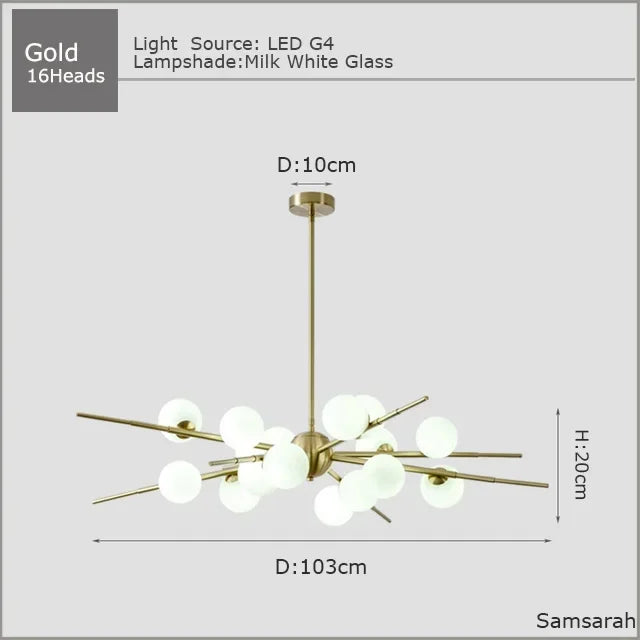 2024Modern Glass Ball LED Chandelier for Living room Dining Room Luminaire Gold/black Pendant Lamp Lustre ,Samsarah Lighting