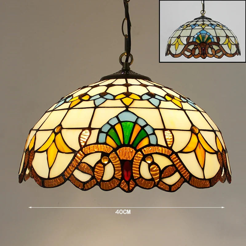 Rétro Tiffany Suspension Lumières suspension lustre salon baroque perle design Vitrail luxe 16 "mer bleu marron L