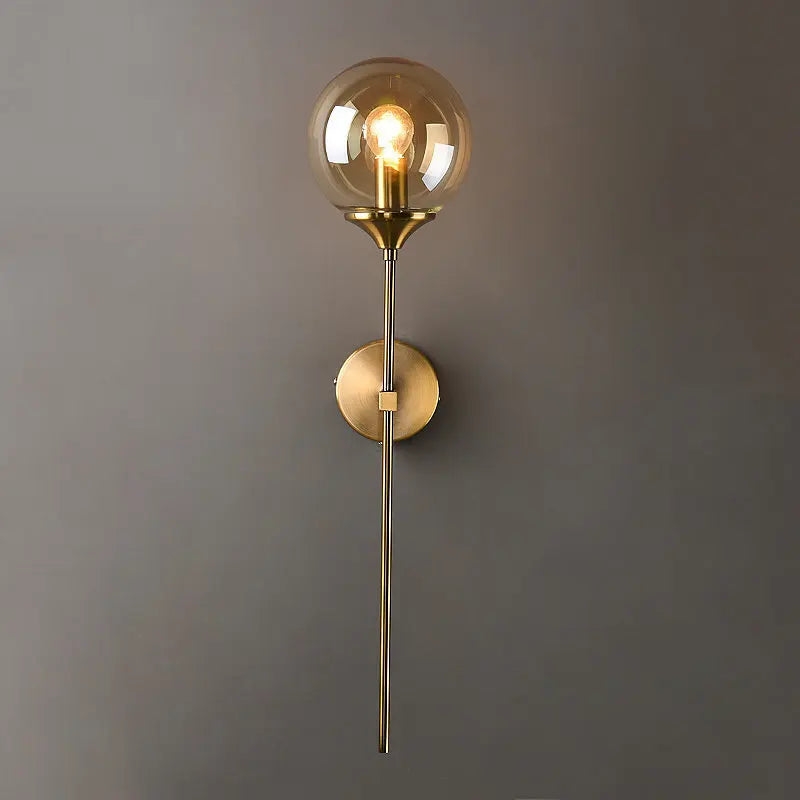 lustre boule led design en verre transparent et gris fumé