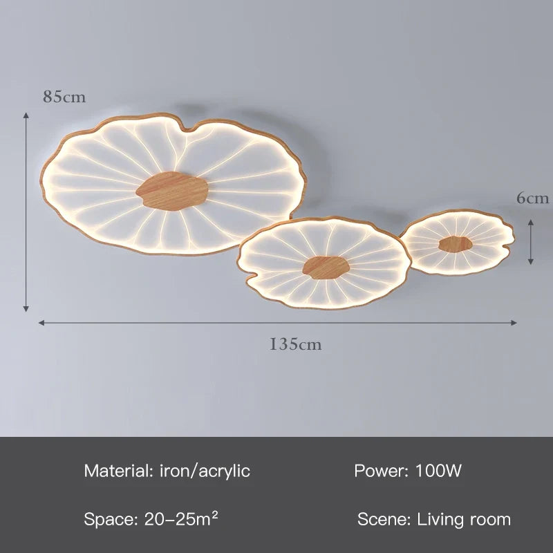 plafonnier moderne à grain de bois pour salon chambre à coucher étude crèche pour enfants conception de feuille de lotus lustre à LED en métal