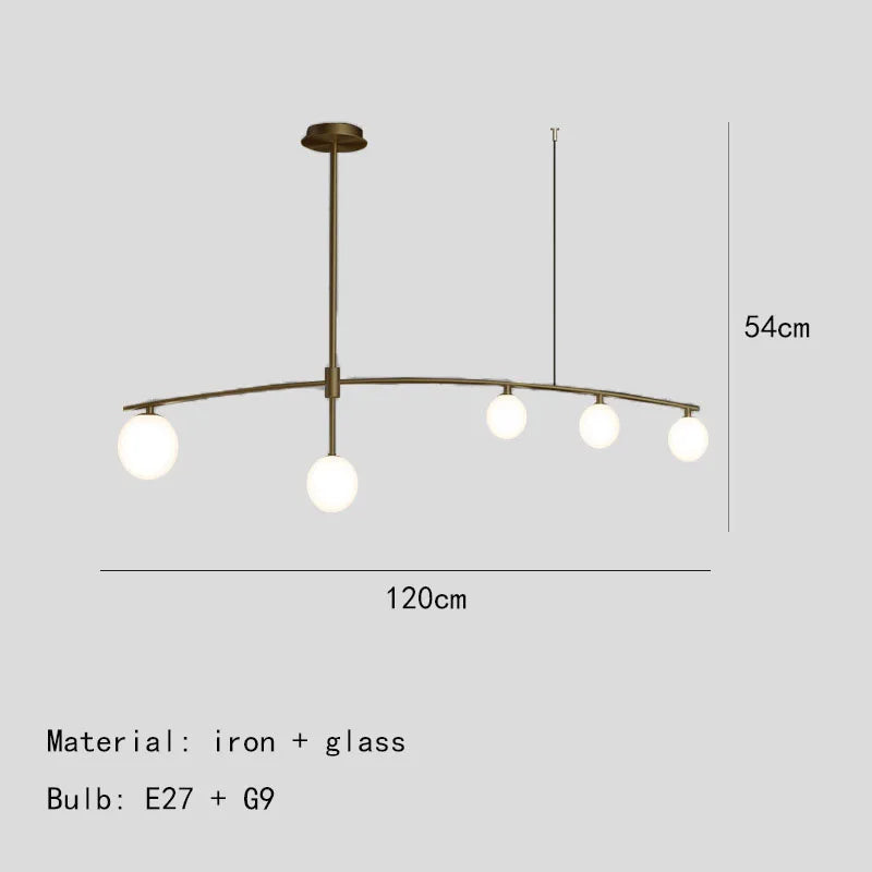 lustre en métal et verre pour barre de suspension cuisine