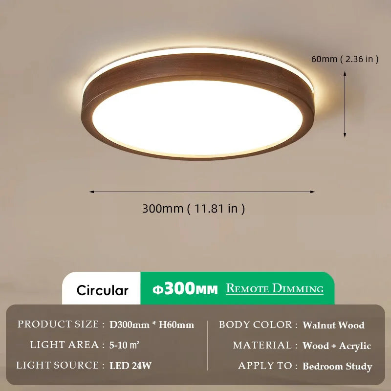 Walnut Wood Ceiling light, Wabi-sabi Simple Modern Vintage style, Bedroom lighting for Bathroom, Bedroom, dining room, Study