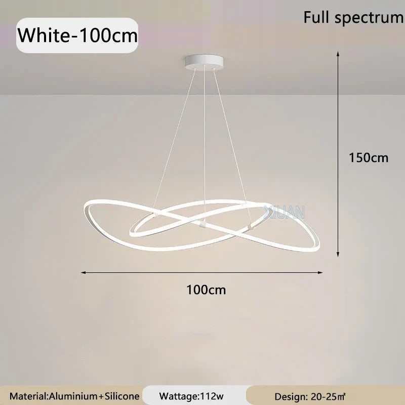 Black White Art Design Bedroom Pendant Lamps 60cm 80cm 100cm Minimalist Spiral Ring Hanging Light for Living Room Dining Room