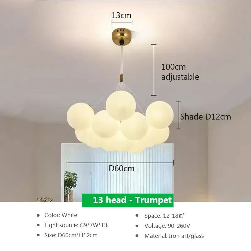 lustre verre moderne boules blanches led décoration salon salle manger