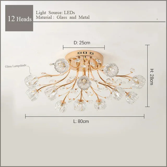 lustre nordique de luxe en cristal avec fleur en verre led