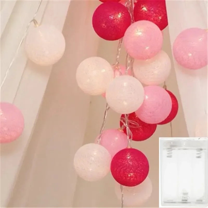 Cotton Ball Garland Lights String, Fairy Lights, Christmas, XmasHoliday Wedding Party, Baby Bed, Outdoor Decorations, 6m, 40 LED
