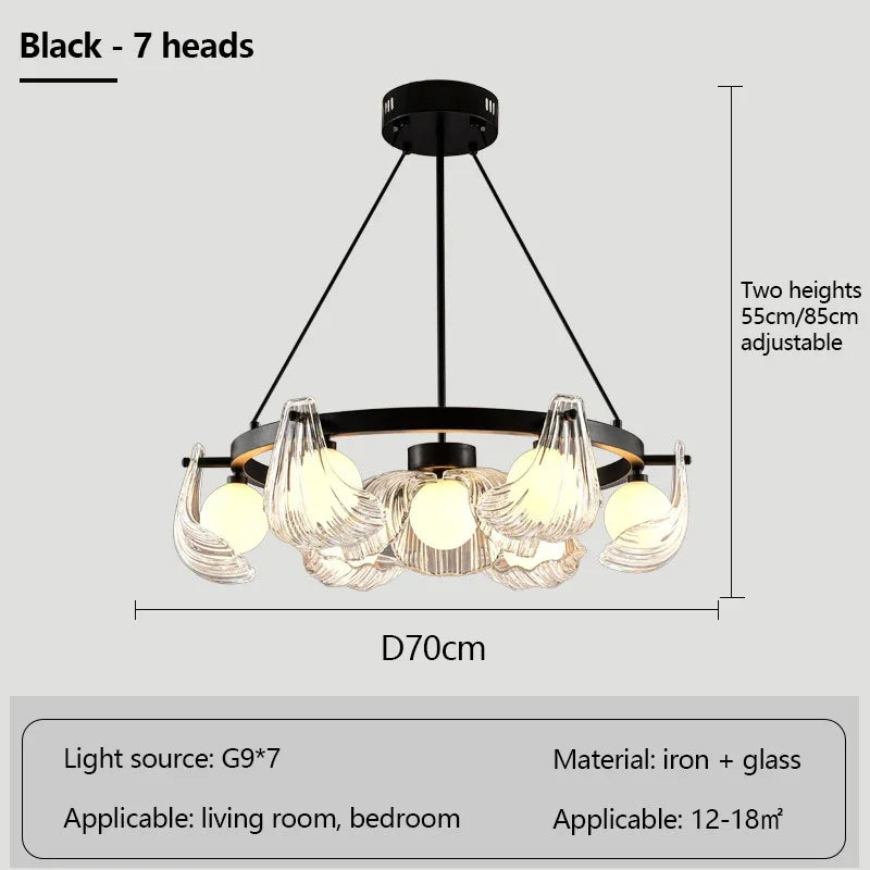 lustre de luxe en verre de coquille avec lampes led créatives