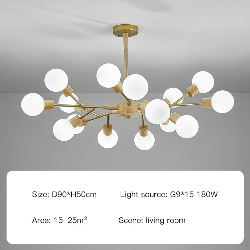 lustre à led en bois nordique pour décoration intérieure moderne