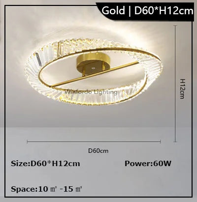 plafonnier led dimmable moderne avec anneaux de cristal