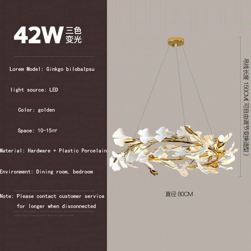 Ginkgo feuille cage d'escalier long lustre lumière atmosphérique villa de luxe duplex bâtiment loft hall d'hôtel lampes d'art créatives
