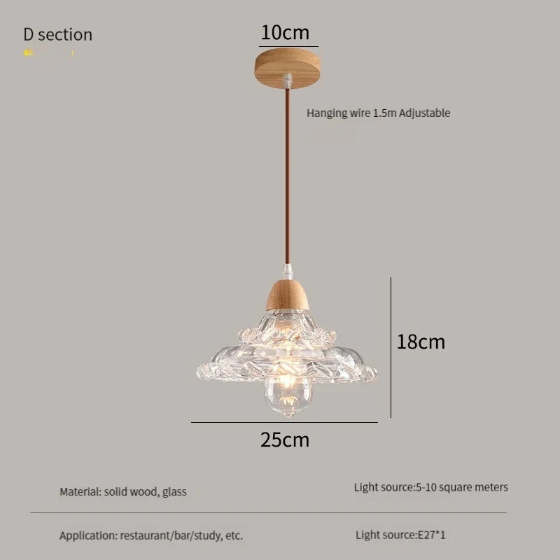 lustre nordique led suspendu moderne en bois et verre
