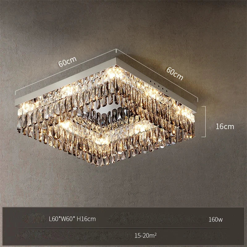 lustre led dimmable rond rectangulaire en cristal