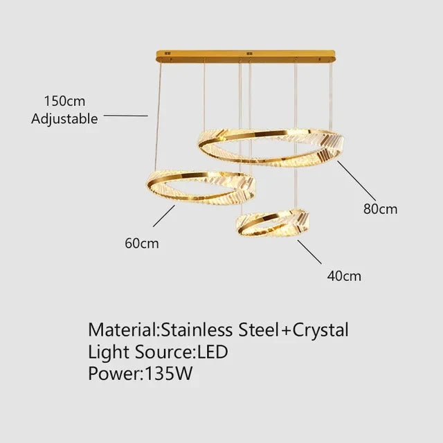suspension led doré design moderne avec cristal élégant