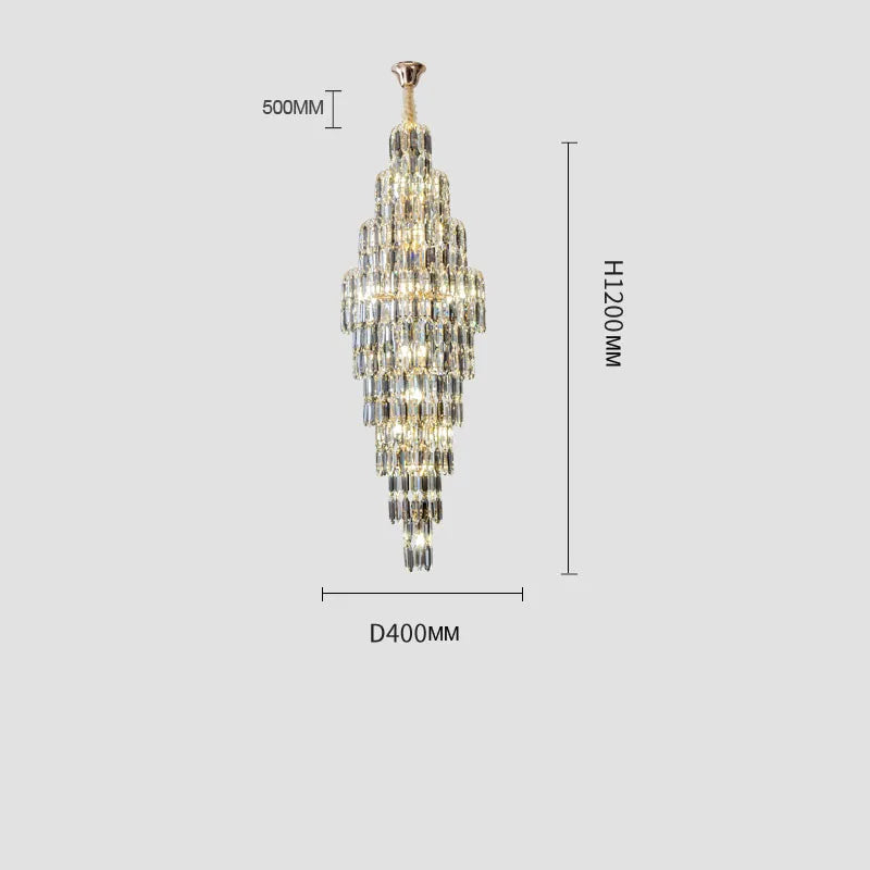 lustre en cristal pour escalier et halls d'hôtel