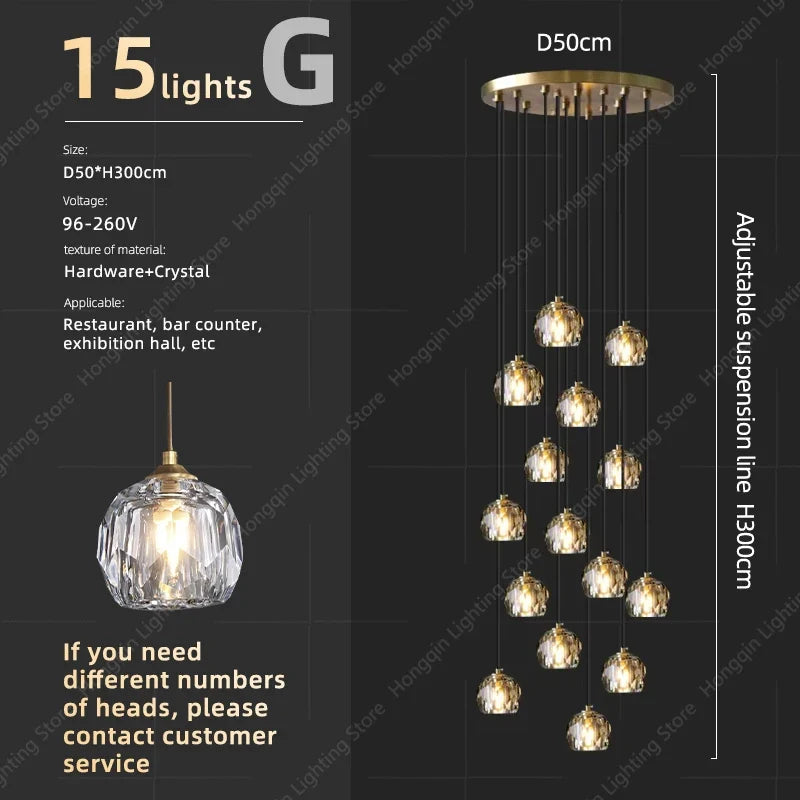 lustre moderne haut en cristal pour éclairage raffiné