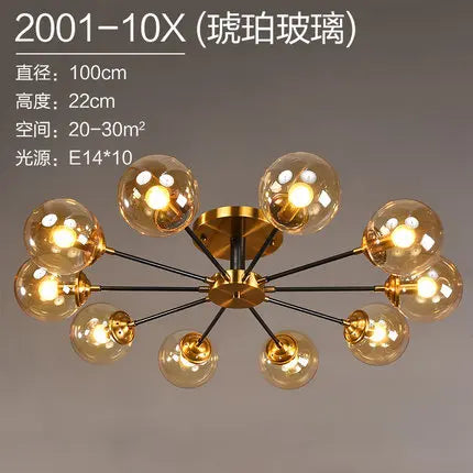 lustre boule led design en verre transparent et gris fumé