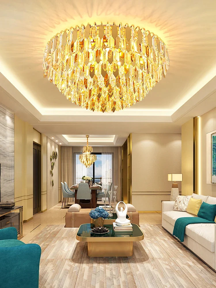 lustre à led de luxe en or chromé pour décoration moderne