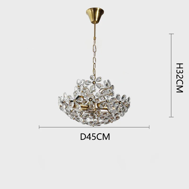 lustre plafond rétro fleur cristal led luxe décoration