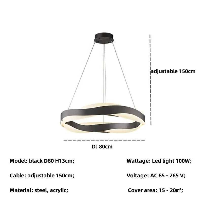 lustre moderne en acier led avec suspension en acrylique