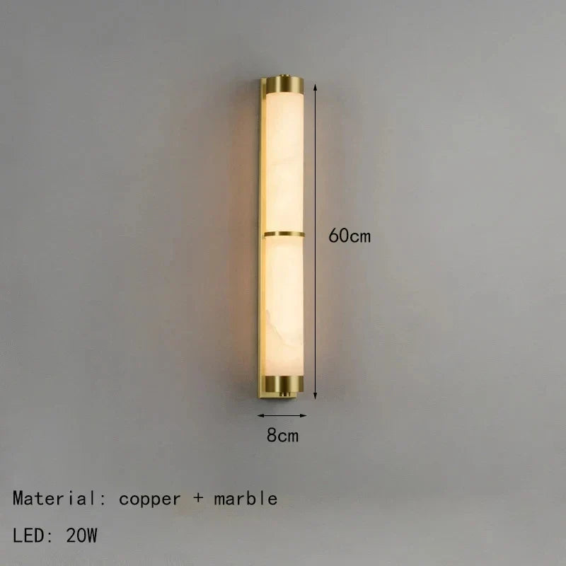 applique murale cylindrique en marbre naturel et laiton doré pour hôtels