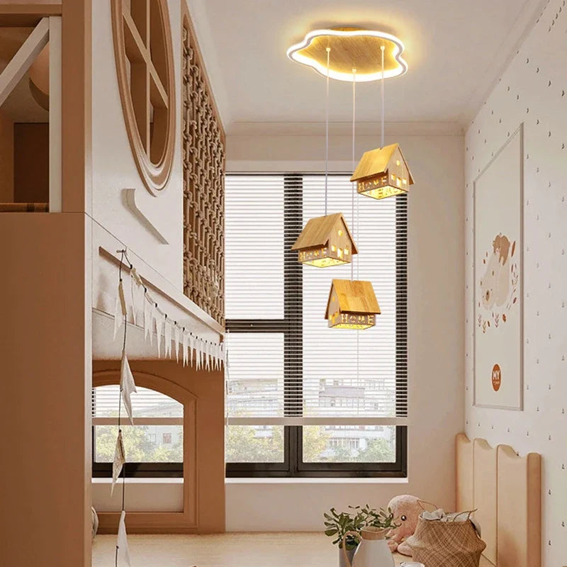 suspension moderne en bois pour décoration créative chambre enfant